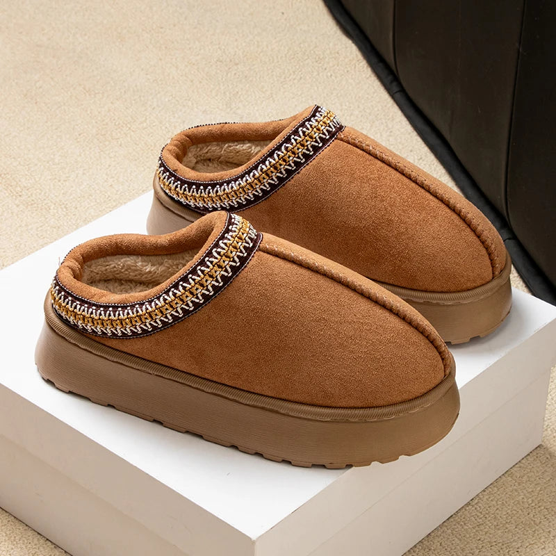 Slippers donna invernali ricamate antiscivolo ‒ pantofole plush indoor/outdoor con suola spessa e bordo caldo per l’inverno 2025