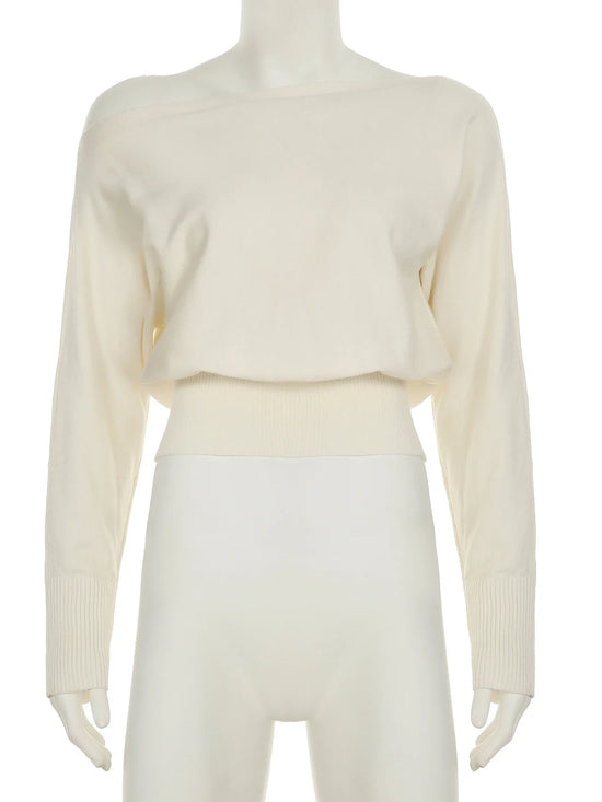 Maglione monospalla donna – Pullover loose con scollo asimmetrico, maniche lunghe, knit casual autunno/inverno