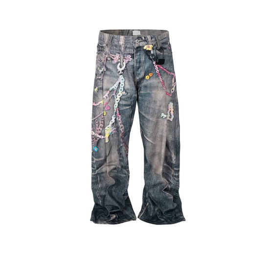 Jeans Unisex Loose Fit Stampati – Denim Streetwear Vintage Lavato