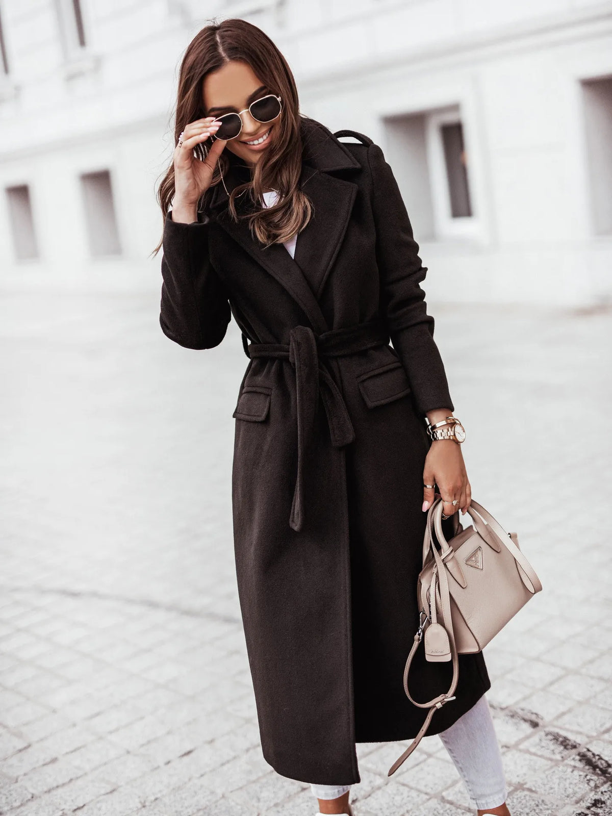 Cappotto Lungo Donna con Cintura e Rever - immagine 9