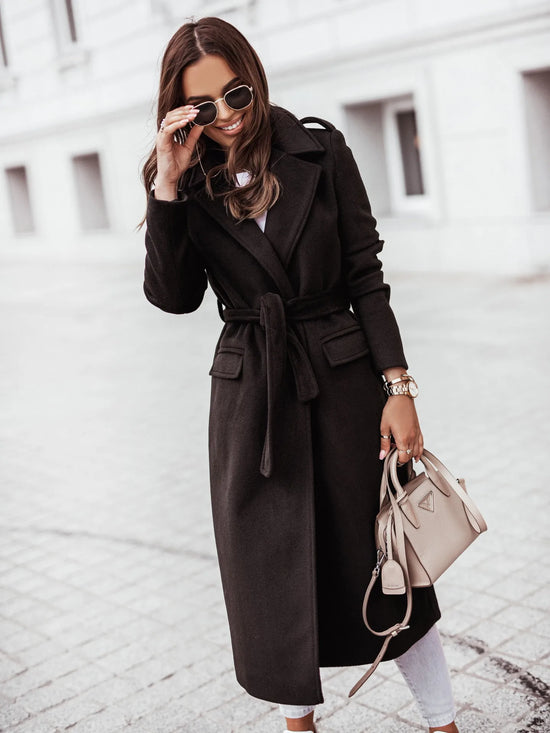 Cappotto Lungo Donna con Cintura e Rever - immagine 9