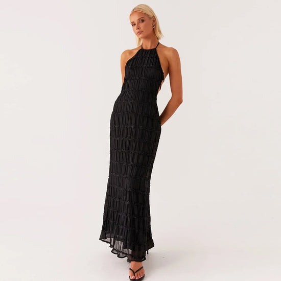 Abito Lungo Donna con Schiena Scoperta e Pieghe – Vestito Elegante Lotus Leaf 2026
