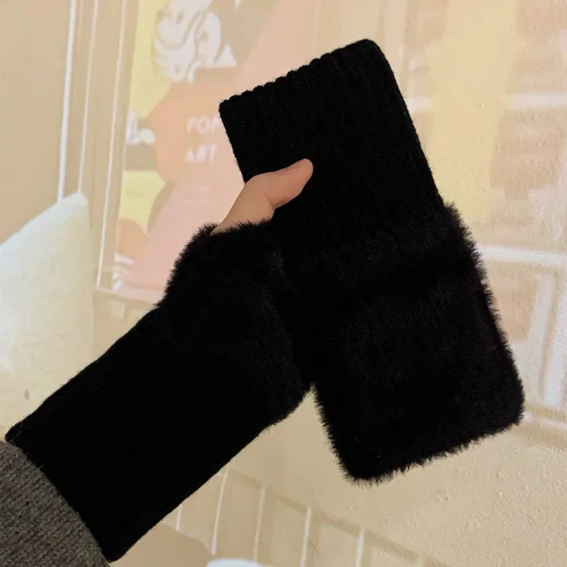 Guanti in pelliccia sintetica “mink fleece” half-finger donna – Guanti senza dita caldi e morbidi per l’inverno, perfetti per scrivere e usare lo smartphone