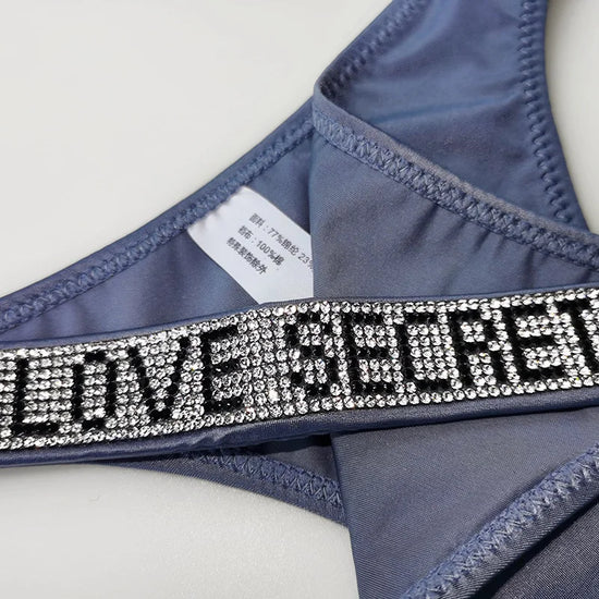 Perizoma sportivo donna con strass e scritta sexy – Intimo G-string vita alta in microfibra elasticizzata
