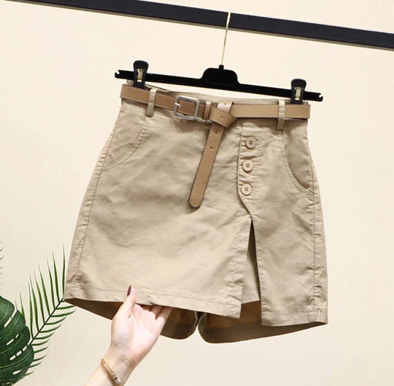Gonna Pantaloncino Donna Vita Alta – Shorts A-Line con Bottoni