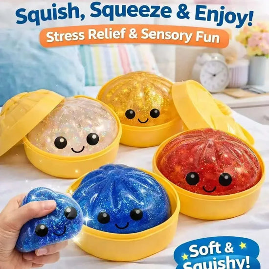 Glitter Dumpling Squishy Bao Antistress Morbido con Perline