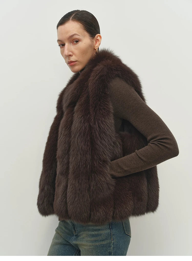Gilet donna in pelliccia sintetica con collo alto