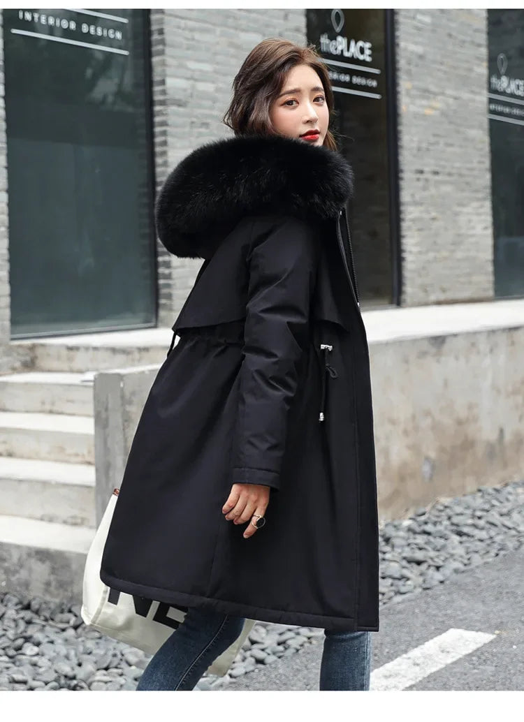 Parka invernale donna – Cappotto lungo imbottito con fodera in lana, cappuccio e colletto in pelliccia, giacca calda da neve