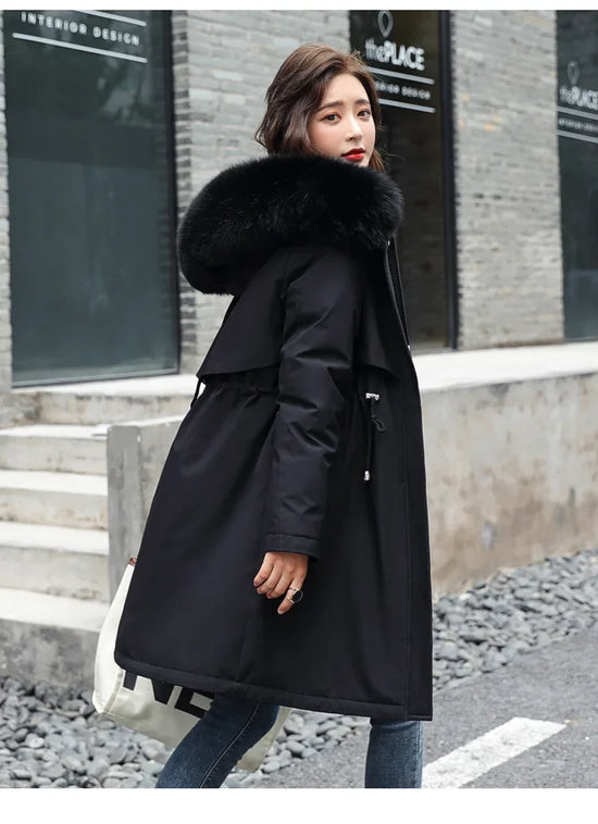 Parka invernale donna – Cappotto lungo imbottito con fodera in lana, cappuccio e colletto in pelliccia, giacca calda da neve