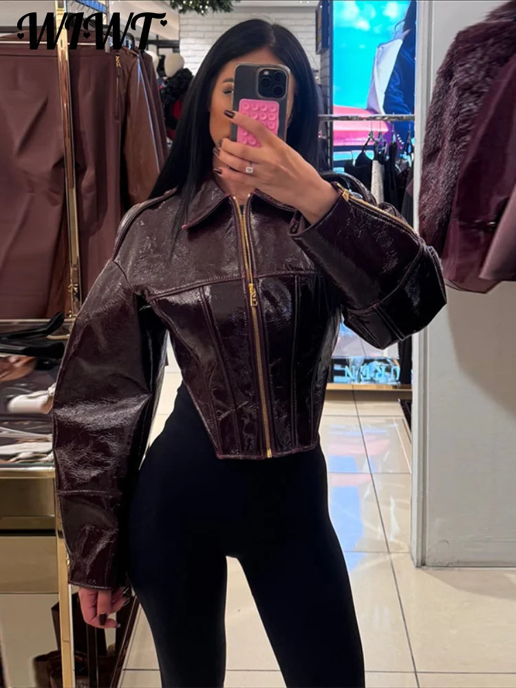 Giacca Crop in Ecopelle Vintage da Donna – Spring 2026 Streetwear con Zip e Colletto