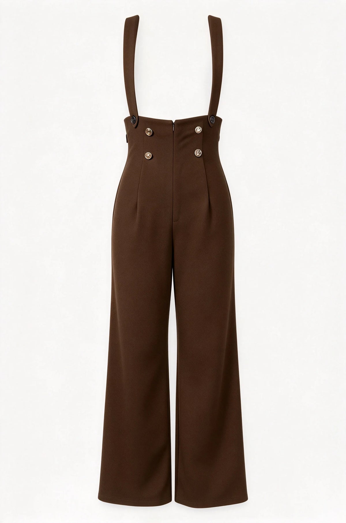 Pantaloni donna marroni a gamba larga con bretelle
