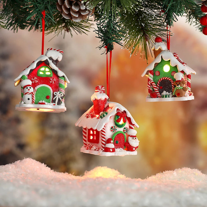 Decorazione natalizia LED casetta pan di zenzero pendente 2025 ‒ ornamento luminoso per albero o decor festa