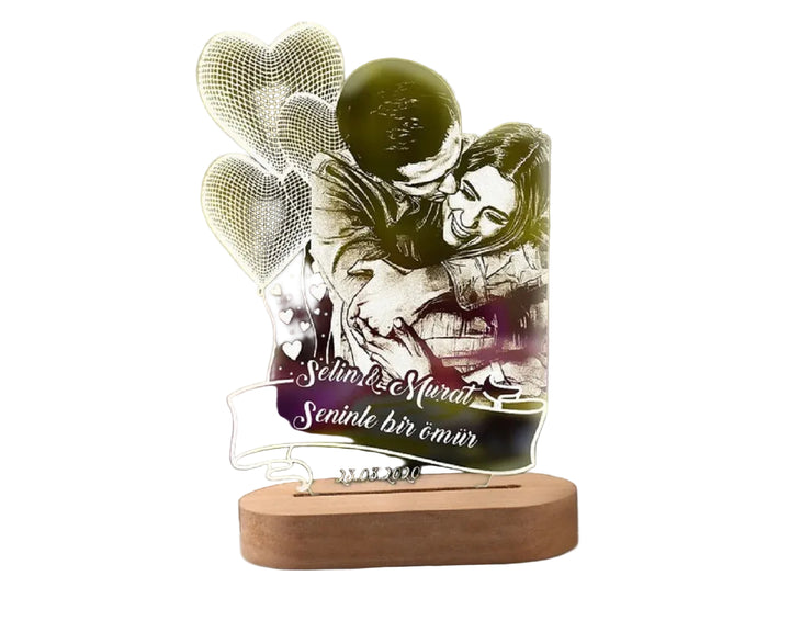 Lampada LED 3D Personalizzata con Foto, Nome e Data – Regalo Romantico per Coppie