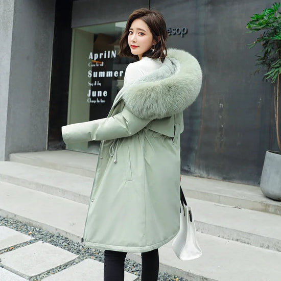 Parka invernale donna – Cappotto lungo imbottito con fodera in lana, cappuccio e colletto in pelliccia, giacca calda da neve