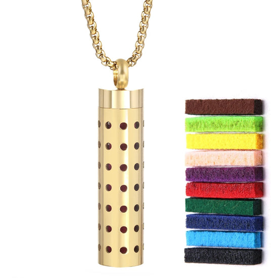 Collana dorata con diffusore per oli essenziali in acciaio inox – Gioiello aromaterapico profumato per donna