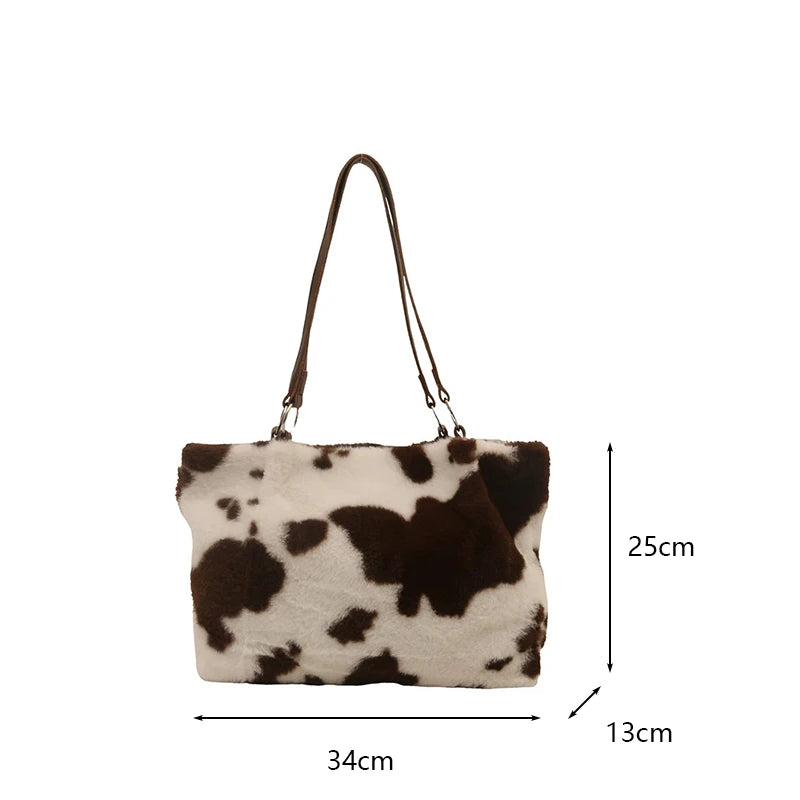 Borsa in Ecopelliccia Donna Animalier Mucca – Grande Capacità a spalla
