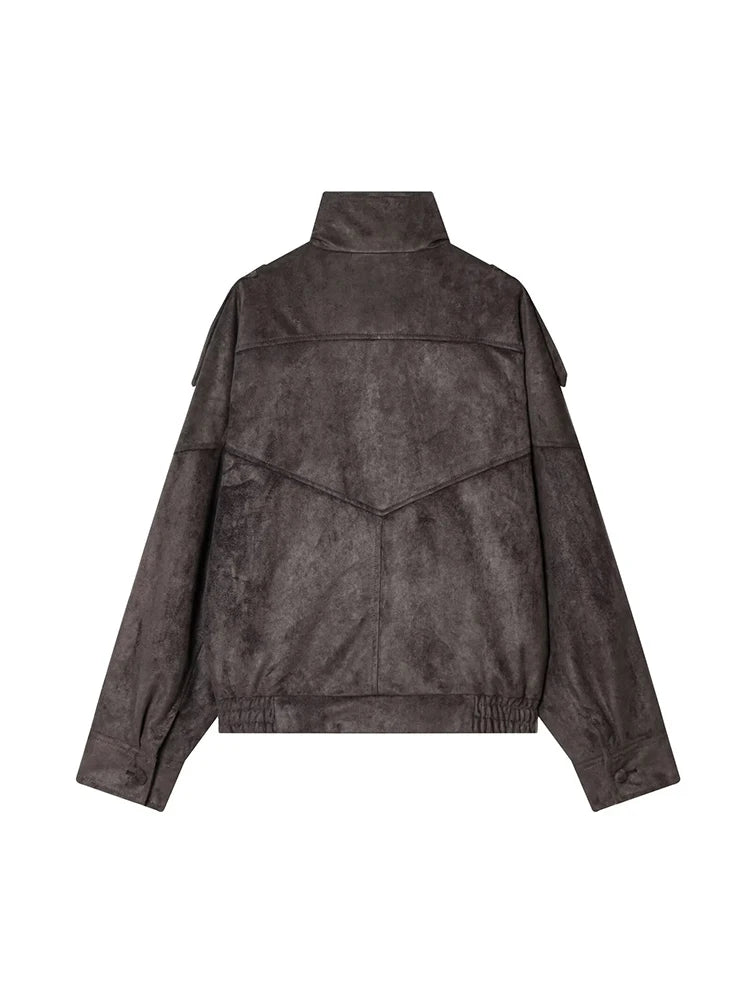 Giacca Effetto Camoscio Donna con Collo Alto e Zip - immagine 6