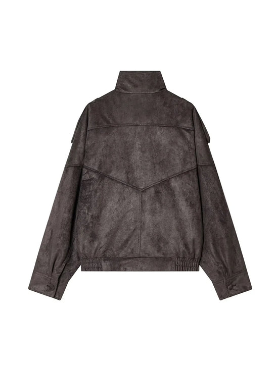 Giacca Effetto Camoscio Donna con Collo Alto e Zip - immagine 6