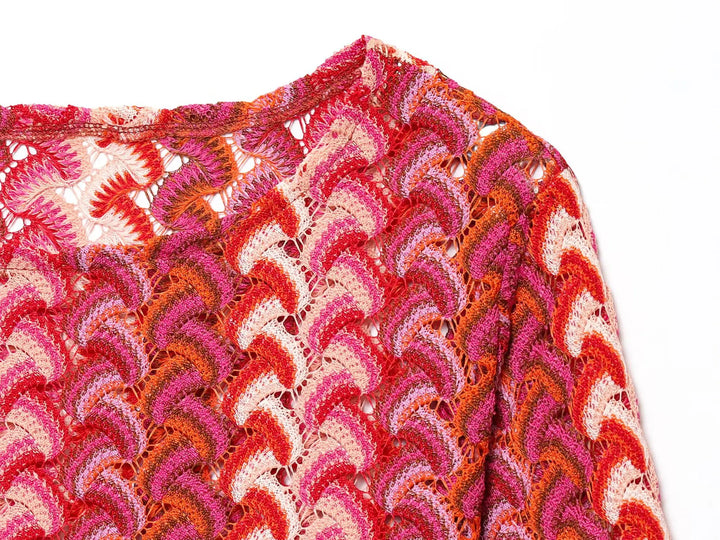 Coordinato donna in maglia crochet – top corto girocollo e pantaloni dritti vita alta