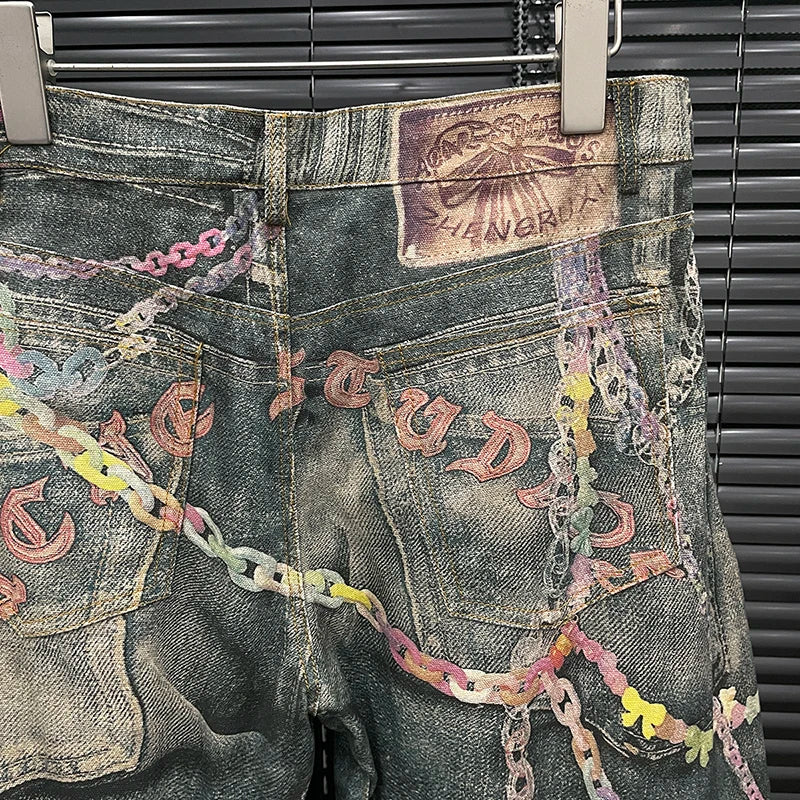 Jeans Donna Vita Alta con Stampa Catena – Denim Fashion Streetwear