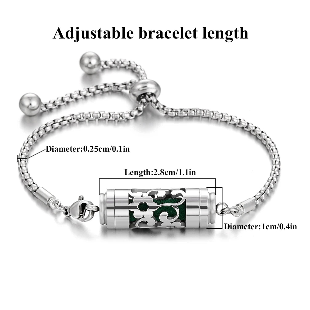 Bracciale diffusore aromaterapia argento in acciaio inox – Ciondolo profumato regolabile per oli essenziali
