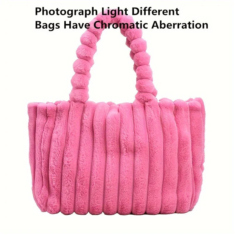 Tote bag rigata in faux fur – Borsa soffice a spalla a righe