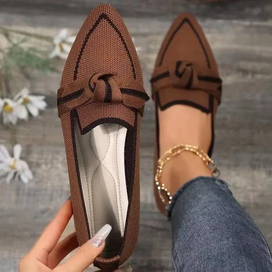 Ballerine Donna  – Scarpe Slip-On Traspiranti in Maglia a Punta con Nodo Decorativo