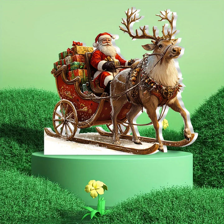 Decorazione natalizia 2D renna e slitta acrilica ‒ figura Santa Claus sleigh per albero, parete o party di Natale 2025