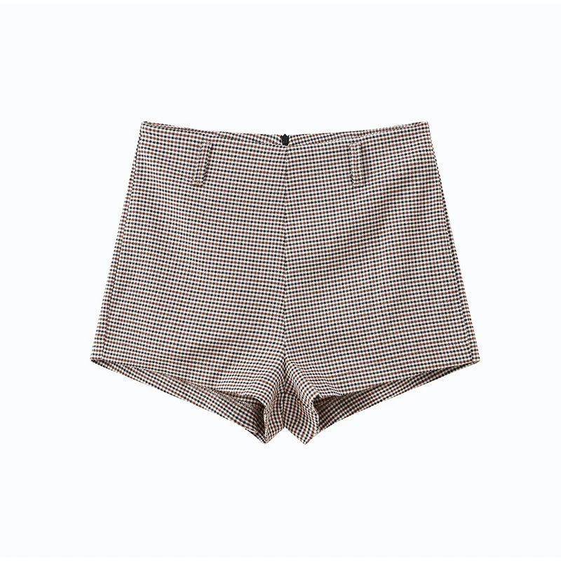 Completo donna giacca e shorts a quadri con cintura