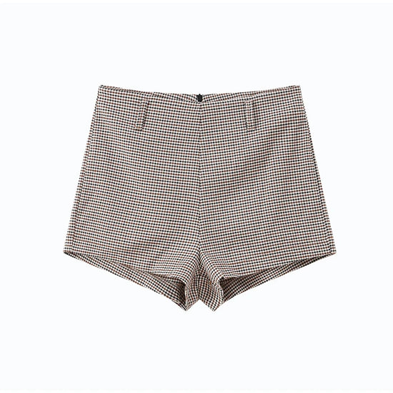 Completo donna giacca e shorts a quadri con cintura