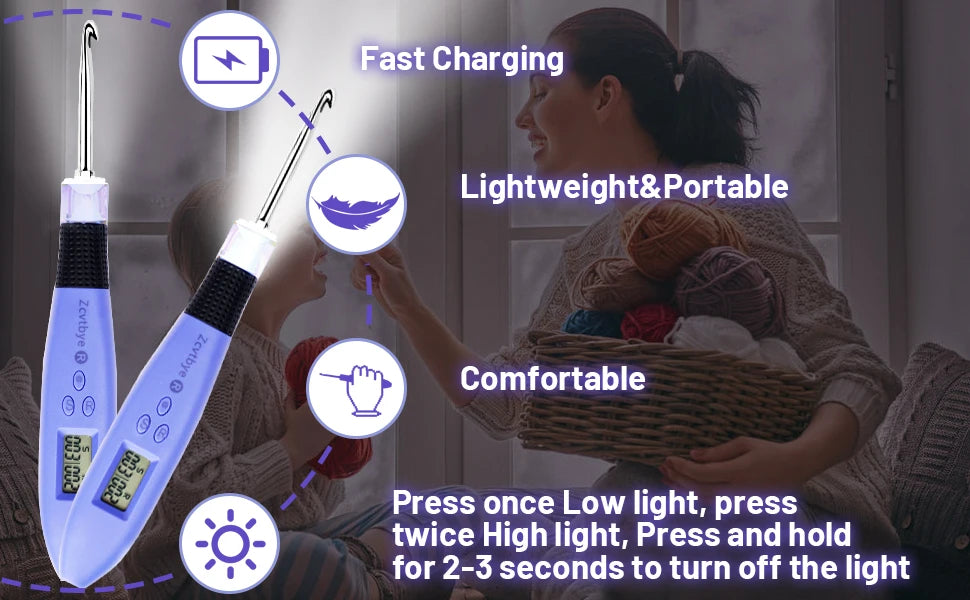 Set Uncinetti Luminosi 12 pezzi con Contatore e Punte Intercambiabili – Kit Crochet Ergonomico per Principianti