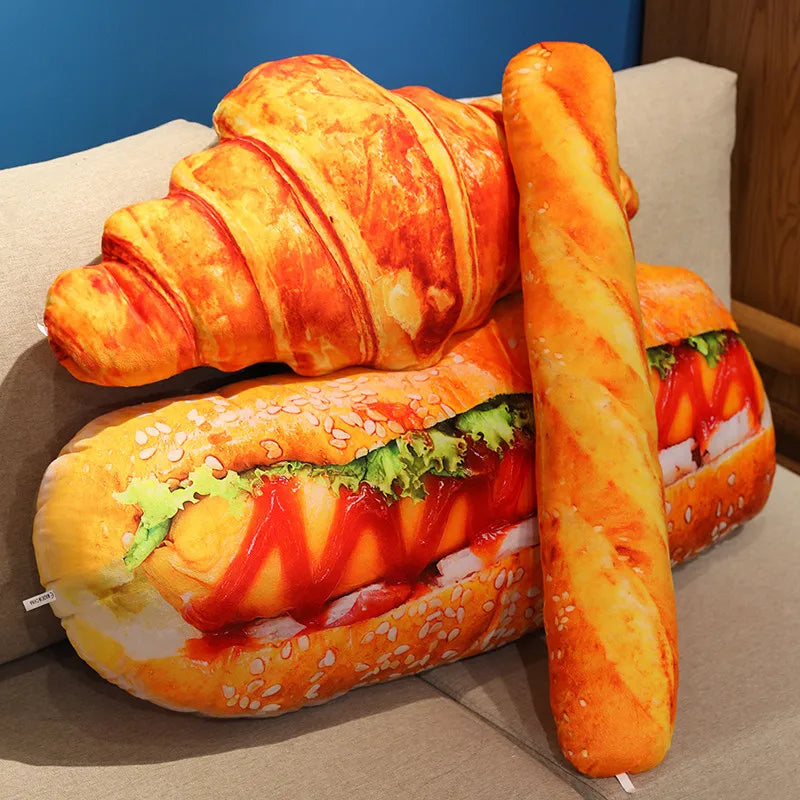 Realistic Bread Plush Pillow Set Croissant Baguette Hot Dog Sofa Decor Soft Comfort Food Themed Cushions For family Birthday Gif