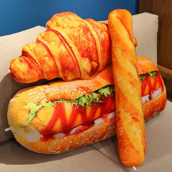 Realistic Bread Plush Pillow Set Croissant Baguette Hot Dog Sofa Decor Soft Comfort Food Themed Cushions For family Birthday Gif