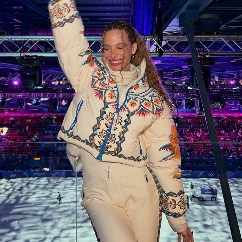 Tuta da neve donna con cappuccio, bianca o fantasia