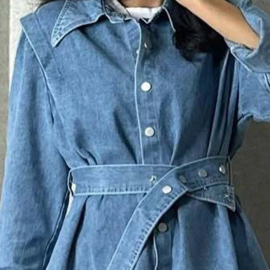 Tuta denim donna 2025 – giacca lunga a maniche lunghe + pantaloni a gamba ampia di alta qualità, stile autunnale