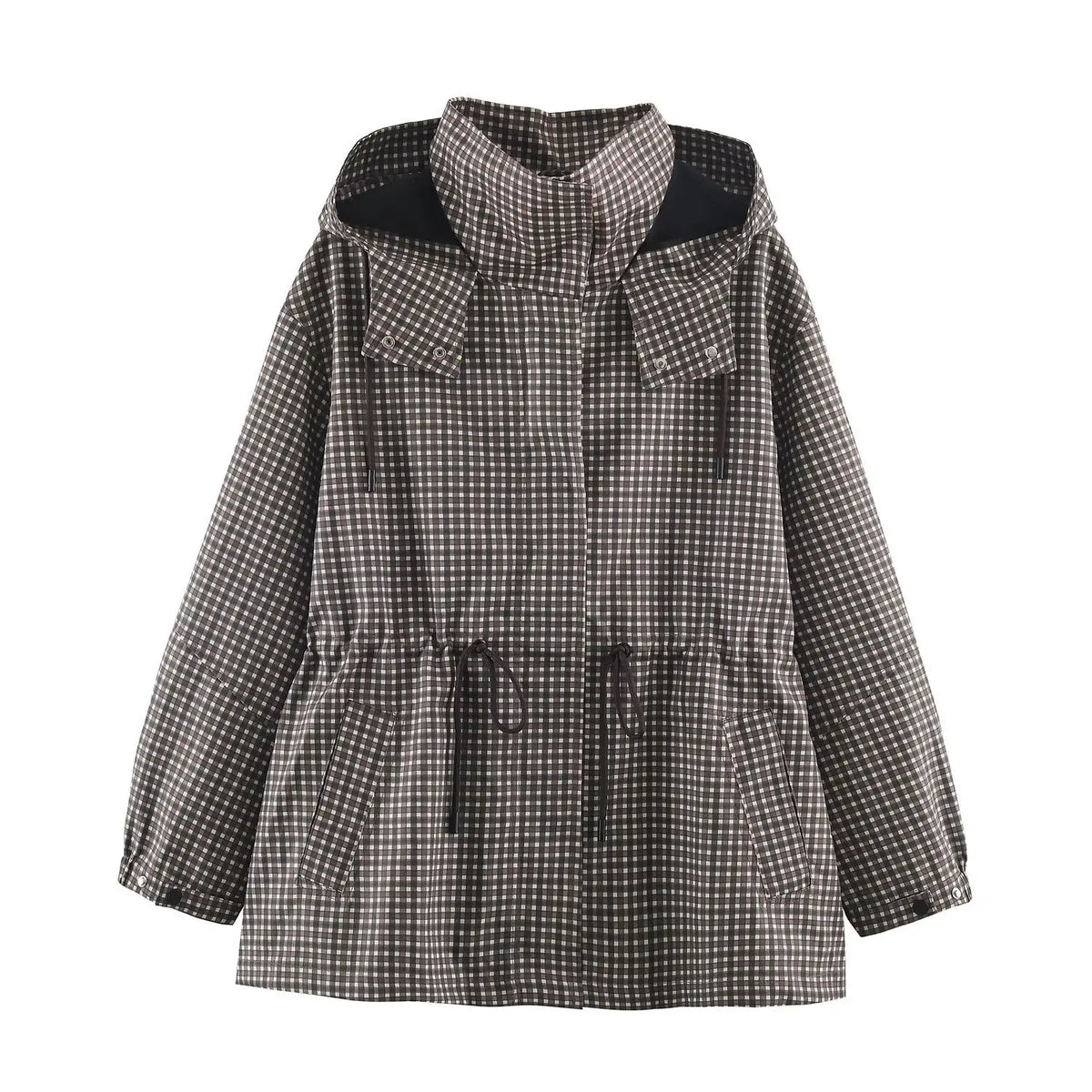 Giacca donna a quadri con cappuccio e zip