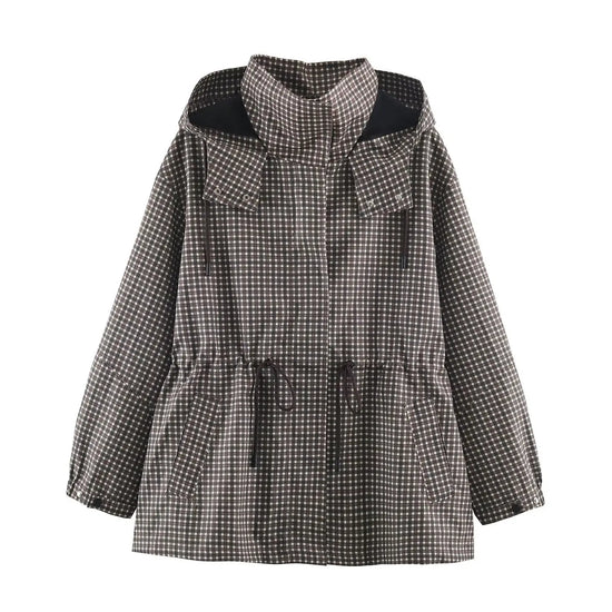 Giacca donna a quadri con cappuccio e zip