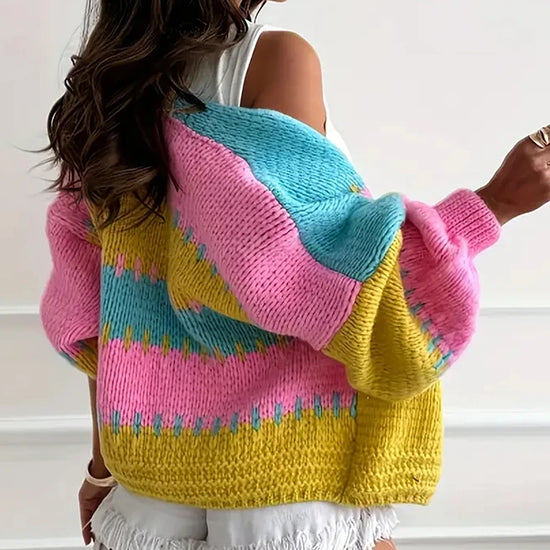 Cardigan donna autunno con scollo a V – Maglione / cardigan lungo in maglia leggera, stile loose eleganti