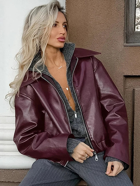 Giacca Similpelle Donna Oversize con Zip - immagine 1