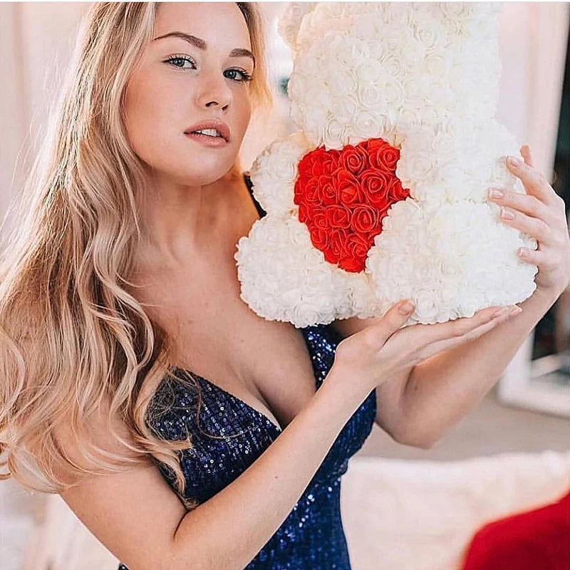 Orsetto di Rose Artificiali 40 cm Regalo Romantico per San Valentino e Anniversario