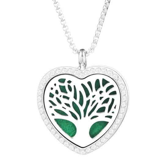 Collana Diffusore a Cuore con Strass in Acciaio Inox – Ciondolo Aromaterapia per Profumi e Oli Essenziali