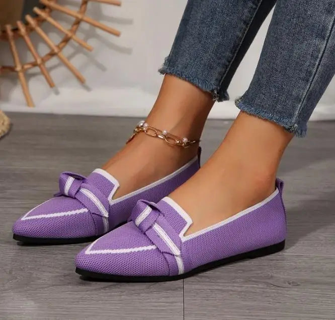 Ballerine Donna  – Scarpe Slip-On Traspiranti in Maglia a Punta con Nodo Decorativo