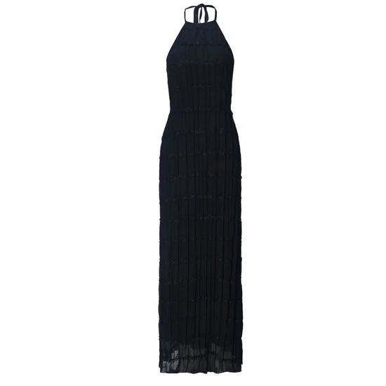 Abito Lungo Donna con Schiena Scoperta e Pieghe – Vestito Elegante Lotus Leaf 2026