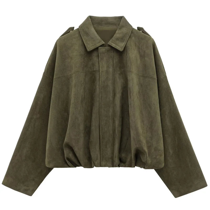 Giacca Bomber Donna con Zip, Collo a Revers e Maniche Lunghe – Giubbotto Corto Stile High Street 2025 per Autunno/Inverno