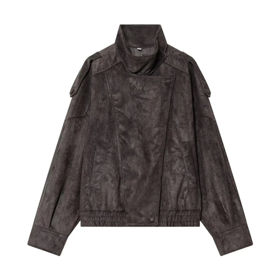Giacca Effetto Camoscio Donna con Collo Alto e Zip - immagine 16