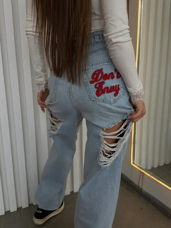 Shorts Jeans Donna Vita Alta con Ricamo Don’t Touch