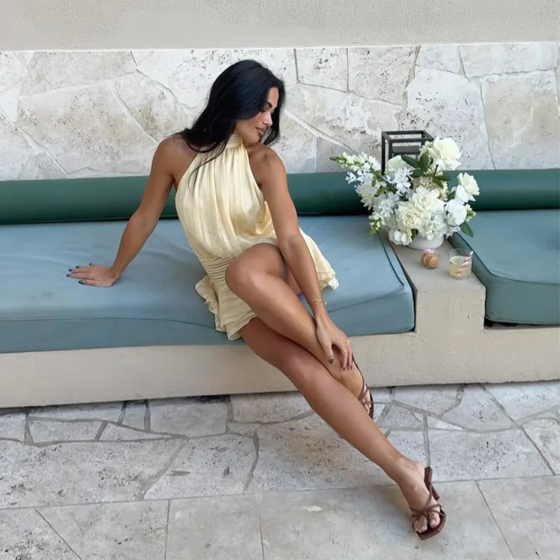 Vestito estivo mini chiffon floreale con scollatura profonda e maniche a palloncino – Abito da sera Fairycore 2025