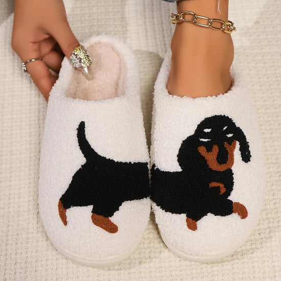 Ciabatte indoor donna 2025 – con bassotto o gatto ricamato suola antiscivolo