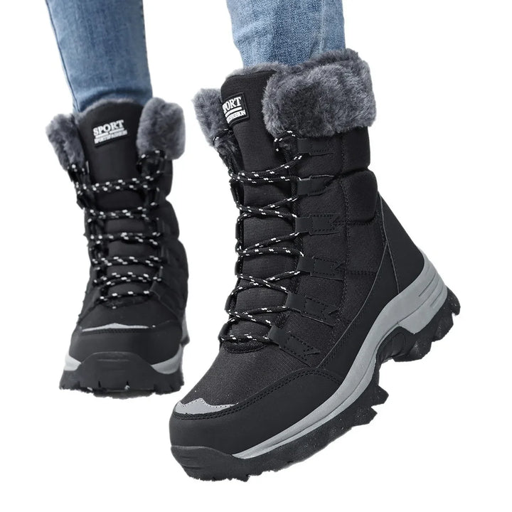 Stivali donna invernali impermeabili con fodera in pile – boots outdoor lace-up hi-top per neve