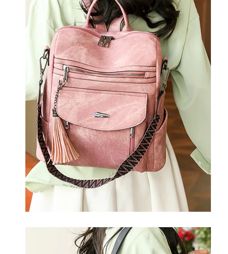 Zaino donna in pelle sintetica impermeabile + ant-furto – travel business college backpack grande capacità con nappina 2025